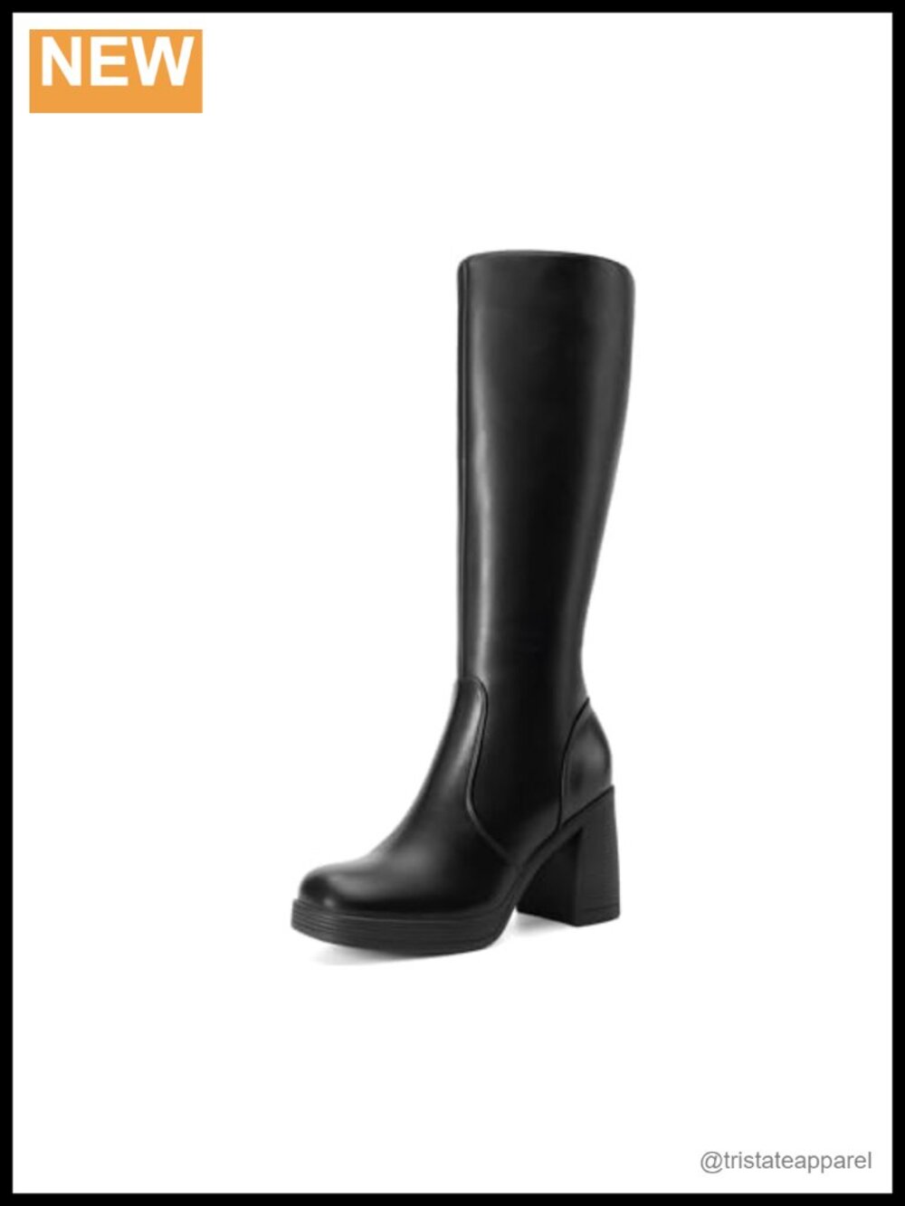 Knee High Platform Heeled Boots Women Square Toe Faux Leather Zip